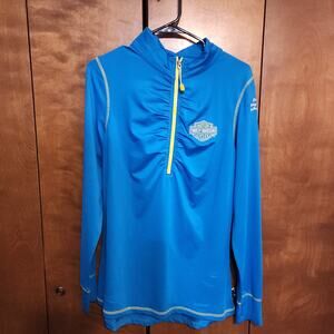 Harley Davidson Womens Blue Yellow Quarter Zip Long Sleeve Pullover Shirt XL